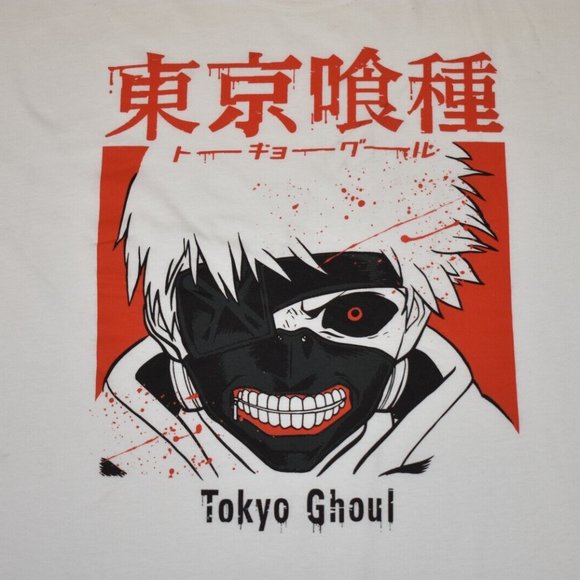 Tokyo Ghoul Mens Darkened Ghouls Smile Under Kanji Image White Shirt New 2XL - Picture 4 of 4